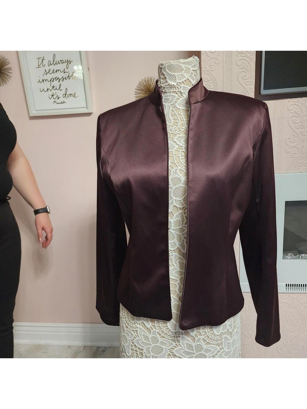 Js Collection Satin Open Front Jacket Deep Burgundy 12 Evening — image 2 of 5